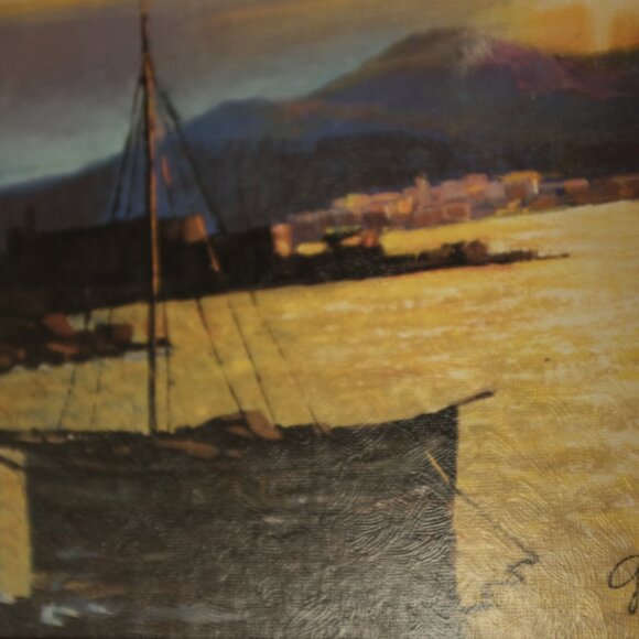 Vintage Nautical Sunset Painting Framed Coastal Scene by Gallo - Picture 4 of 5